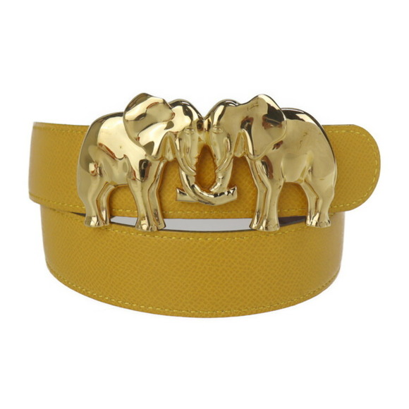 HERMES Yellow Brown Gold Hardware Elephant Buckle Belt Size 65 - Picture 1 of 7
